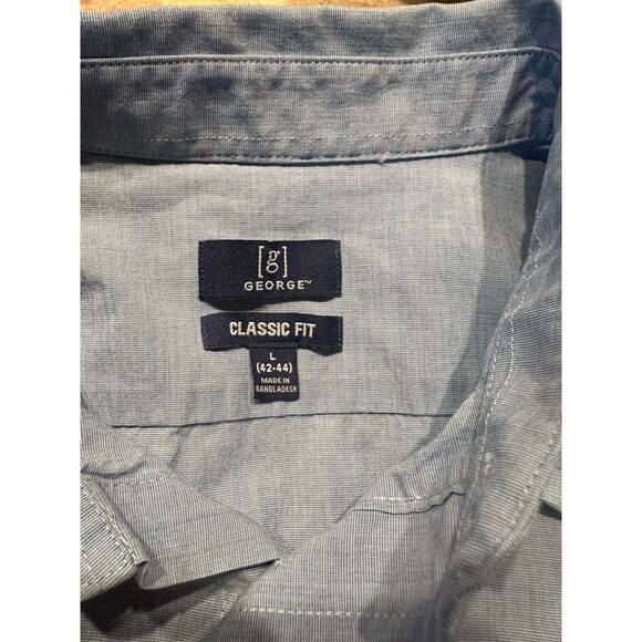 George Mens Dress Shirt Button Down Size L(42-44) Blue Long Sleeve Classic Fit - Picture 8 of 11